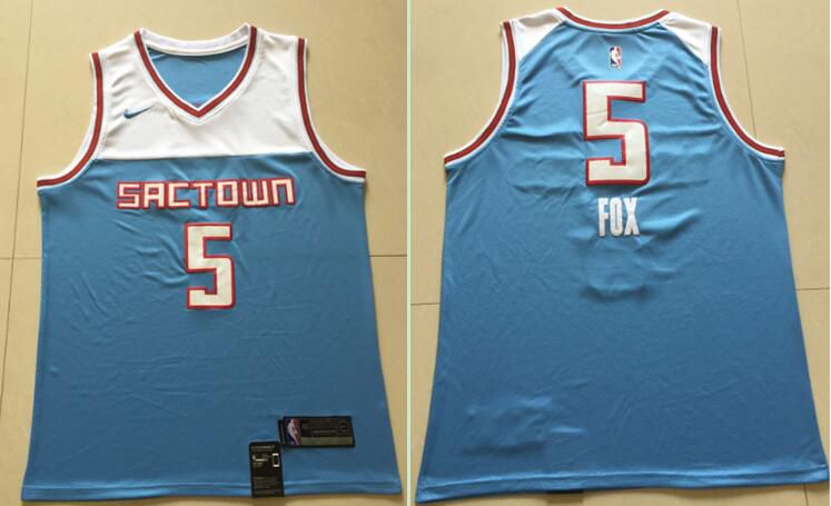 Men Sacramento Kings #5 Fox Light Blue City Edition Game Nike NBA Jerseys